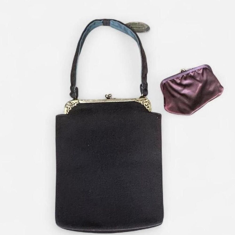 1960s Espresso Brown Vintage Suede and gold colored Brass Harry Rosenfeld Bag